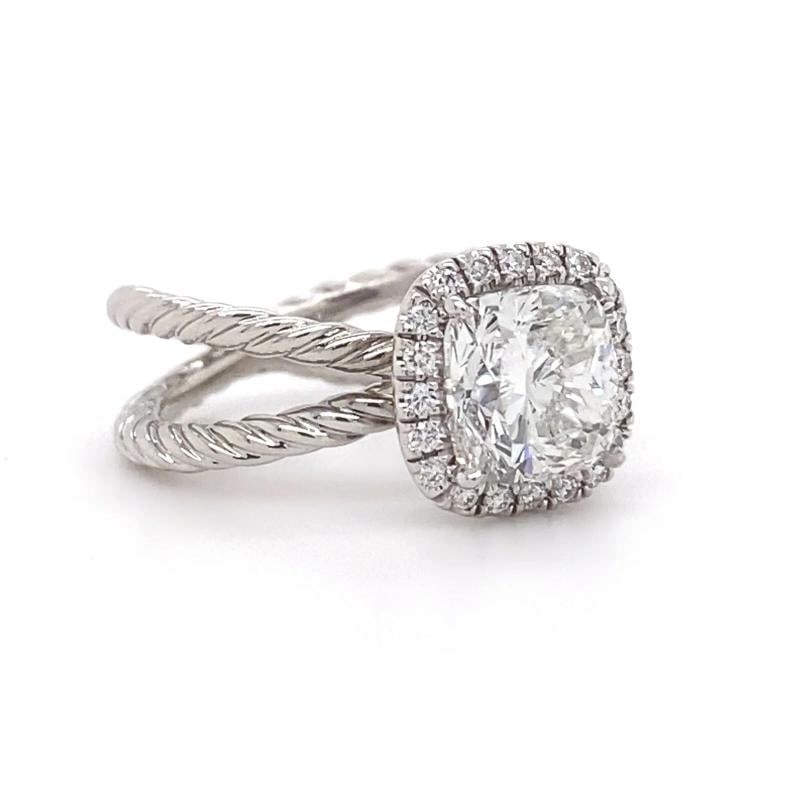 David Yurman Crossover Capri Cushion 1.84 Cts Halo Engagement Ring Platinum GIA - 11