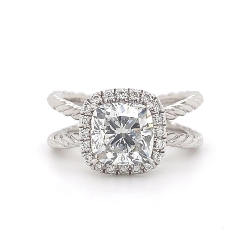 David Yurman Crossover Capri Cushion 1.84 Cts Halo Engagement Ring Platinum GIA - 3