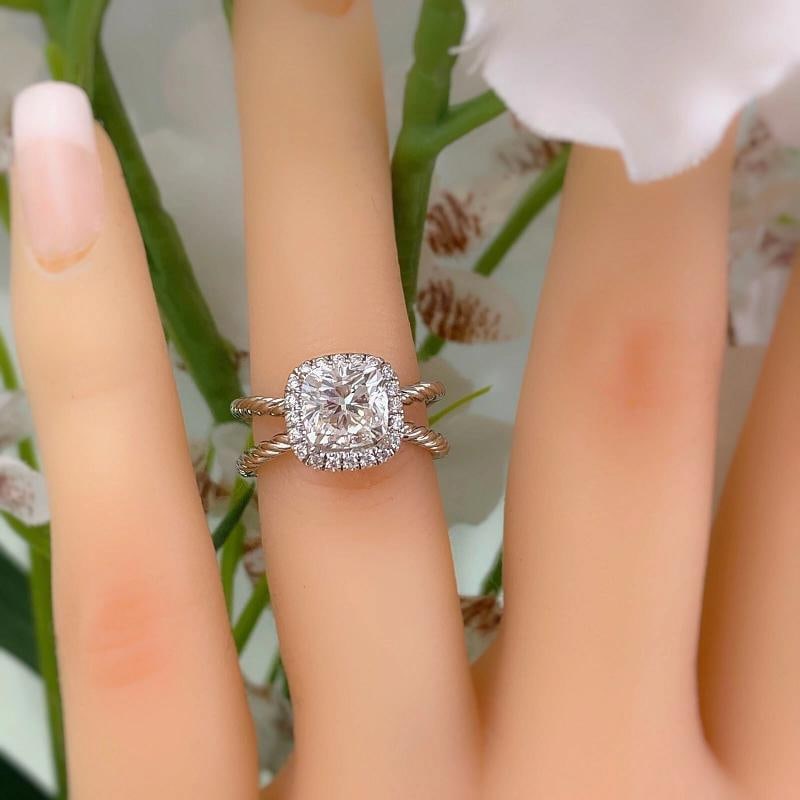 David Yurman Crossover Capri Cushion 1.84 Cts Halo Engagement Ring Platinum GIA - 6
