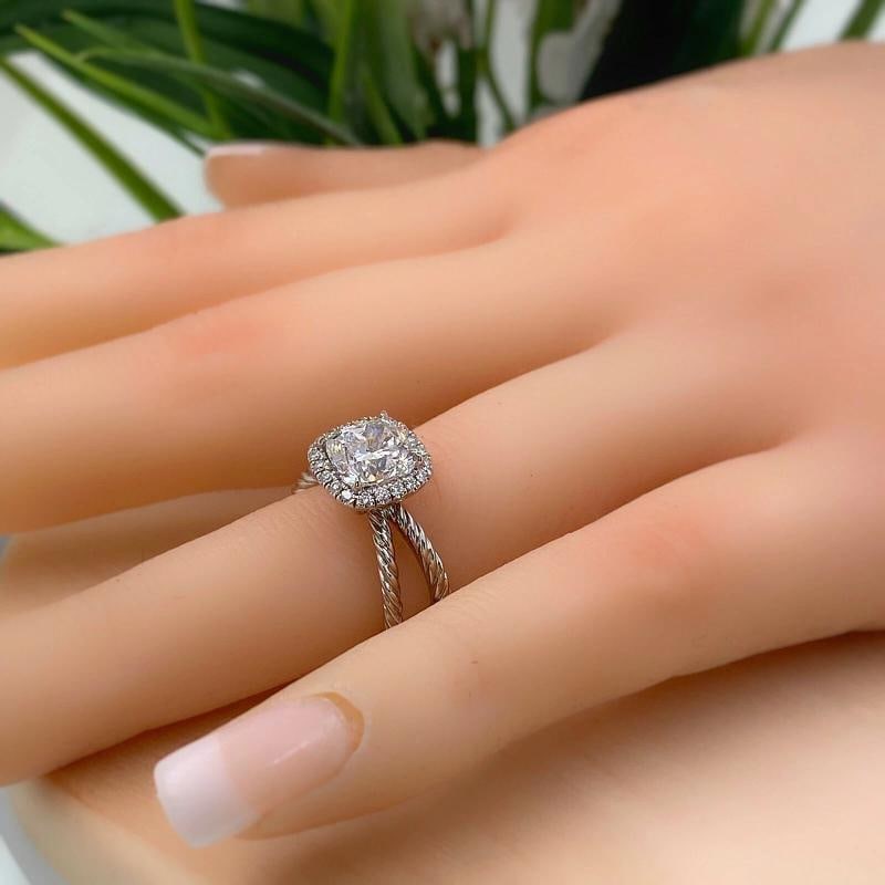 David Yurman Crossover Capri Cushion 1.84 Cts Halo Engagement Ring Platinum GIA - 7
