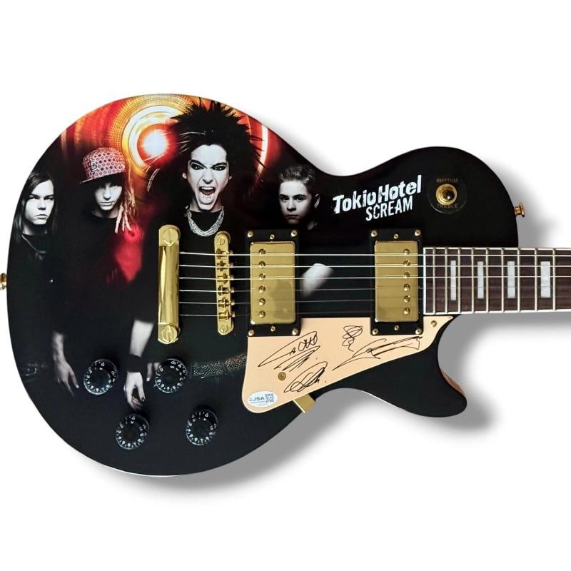 Tokio Hotel Signed Guitar Custom JSA COA Bill Tom Kaulitz Georg Listing Gustav: Industry: Music,Signed: Yes,Autograph Authentication: James Spence (JSA),Object Type: Guitar & Guitar Pick,Original/Reproduction: Original,Country of Origin: United States Signer: Tokio Hotel Bill