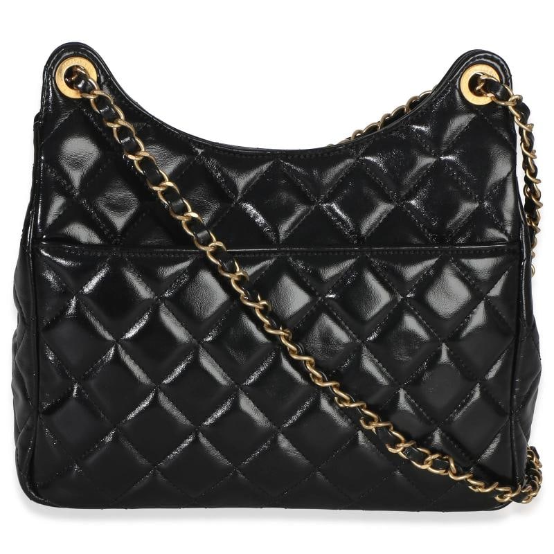 Chanel Black Quilted Shiny Crumpled Calfskin Small Wavy CC Hobo - 5