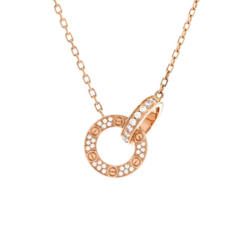Cartier Love Interlocking Pave Necklace 18K Rose Gold and Diamonds: Condition: Pre-owned - Good,Brand: Cartier,Main Stone: Diamond,Metal: 18K Rose Gold,Metal Purity: 18K,Style: Necklace,Type: Necklace,Color: Rose Gold,Material: 18K Rose Gold, Diamond Condition: