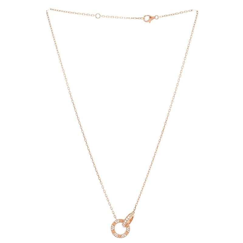 Cartier Love Interlocking Pave Necklace 18K Rose Gold and Diamonds - 3
