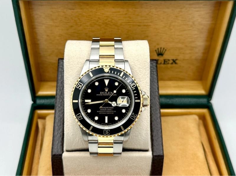 Rolex Submariner Black 16613 40mm 18k Yellow Gold Stainless Steel Box Paper - 2