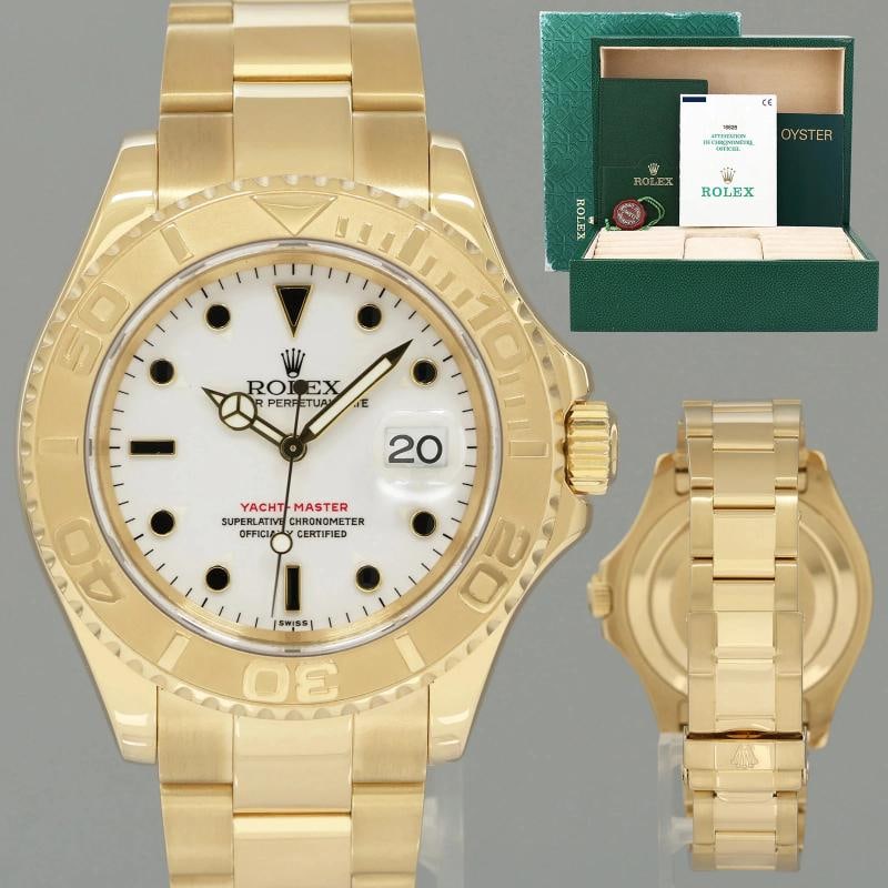 PAPERS MINT Rolex 40mm Yacht-Master 18k Yellow Gold 16628 White Sapphire Watch: Condition: Pre-owned - Excellent,Brand: Rolex,Department: Unisex Adults,Type: Wristwatch,Model: Yacht-Master,Reference Number: 16628,With Original Box/Packaging: Yes,With Papers: Original,Customized: