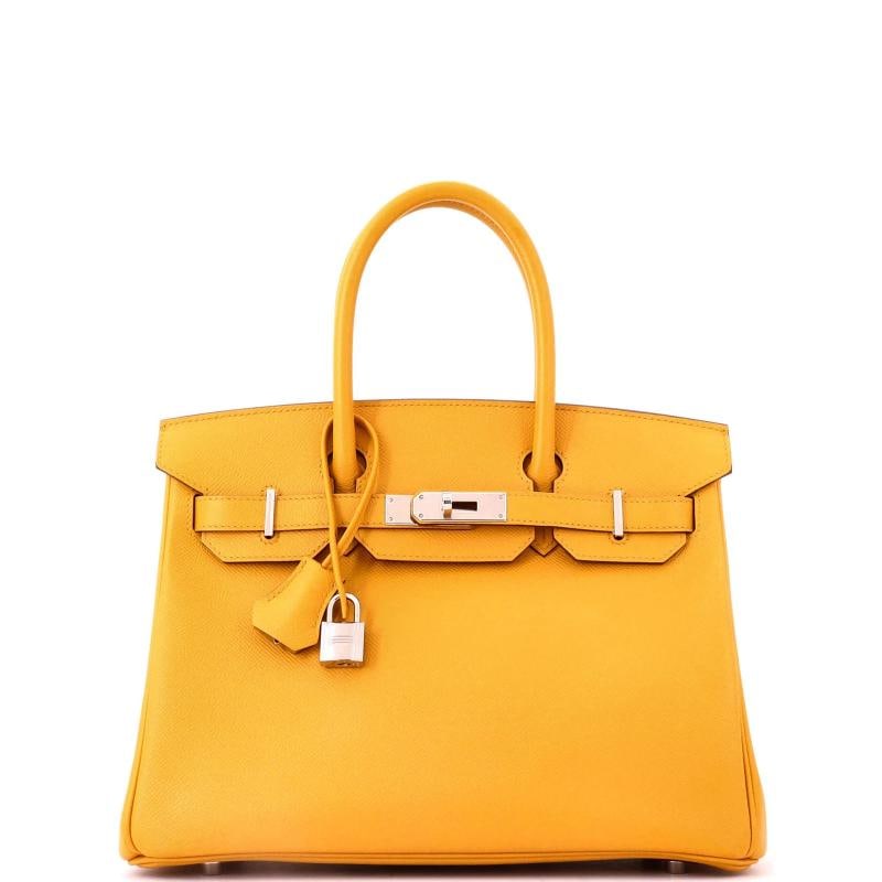 Hermes Birkin Handbag Yellow Epsom with Palladium Hardware 30: Condition: Pre-owned - Excellent,Brand: Hermes,Exterior Material: Leather,Style: Totes,Exterior Color: Yellow,Department: Women,Size: 30,Accessories: Keys, Clochette, Lock, Dust Bag Condition: