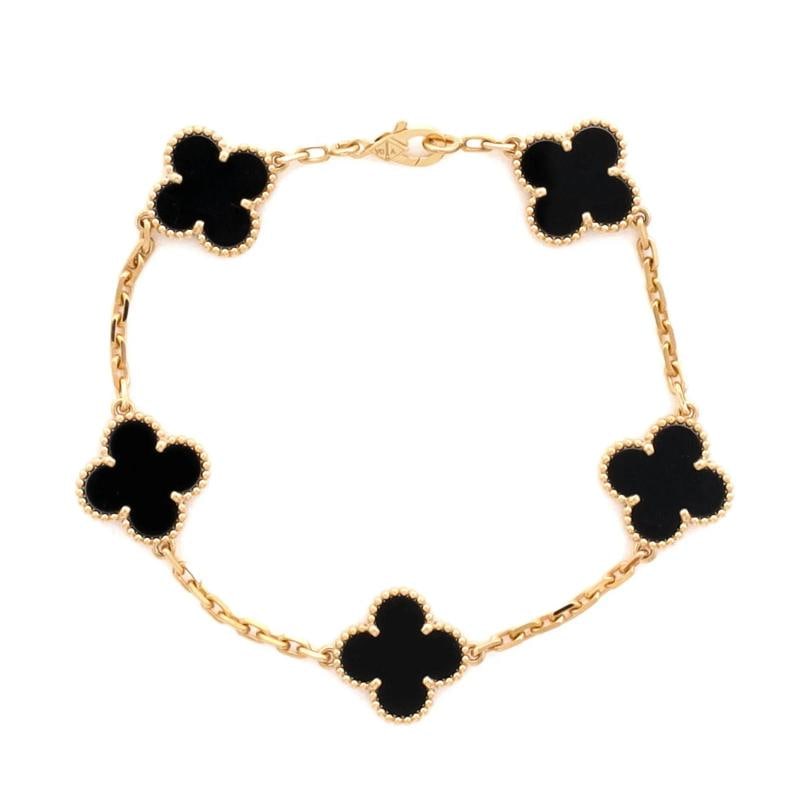 Van Cleef & Arpels Vintage Alhambra 5 Motifs Bracelet 18K Yellow Gold and Onyx: Condition: Pre-owned - Good,Brand: Van Cleef & Arpels,Main Stone: Onyx,Metal: 18K Yellow Gold,Metal Purity: 18K,Style: Bracelet,Type: Bracelet,Color: Yellow Gold,Material: 18K Yellow Gold, Onyx