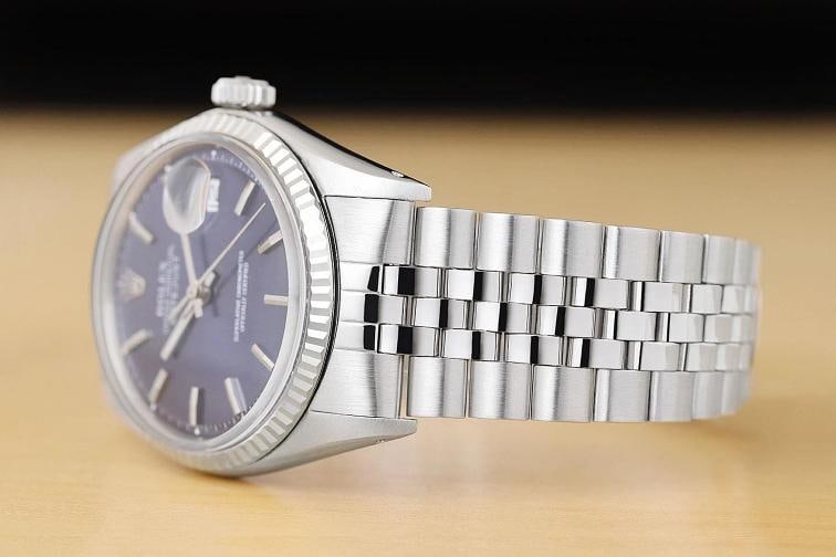 ROLEX MENS DATEJUST 1601 BLUE DIAL 18K WHITE GOLD BEZEL STAINLESS STEEL WATCH - 4
