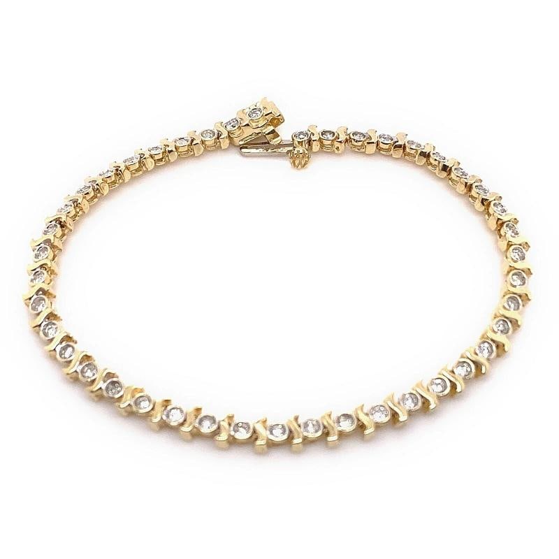 Round Brilliant Diamonds S Link 14kt Yellow Gold Tennis Bracelet - 7