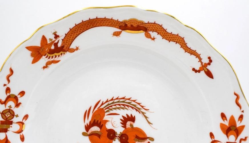 Set of 12 Meissen Red Court Dragon Dinner Plates - 5