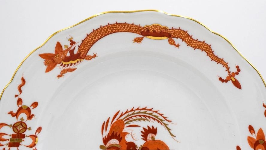 Set of 12 Meissen Red Court Dragon Dinner Plates - 6