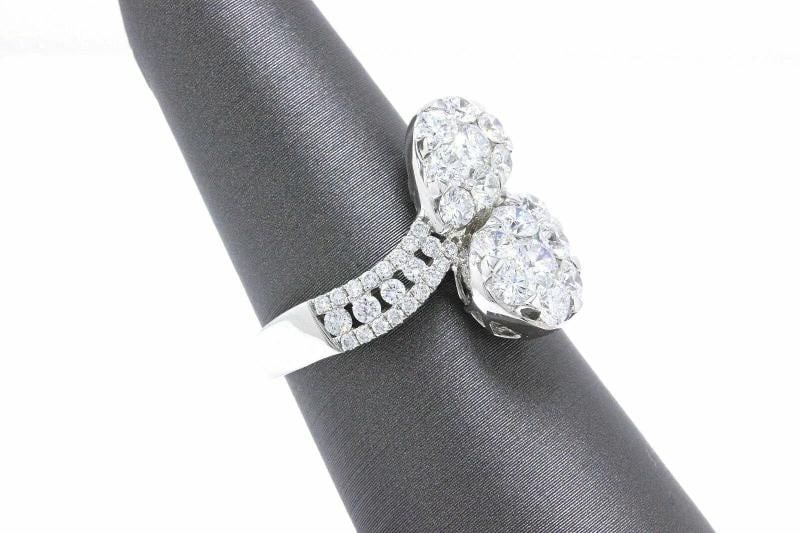 18k White Gold Pear Shaped Diamond Cocktail Ring Pave Round Diamonds - 10