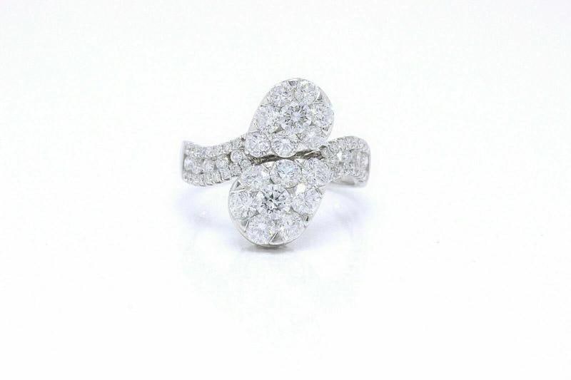 18k White Gold Pear Shaped Diamond Cocktail Ring Pave Round Diamonds - 4