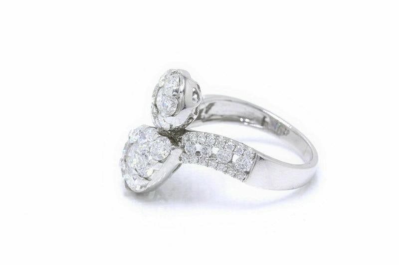 18k White Gold Pear Shaped Diamond Cocktail Ring Pave Round Diamonds - 5