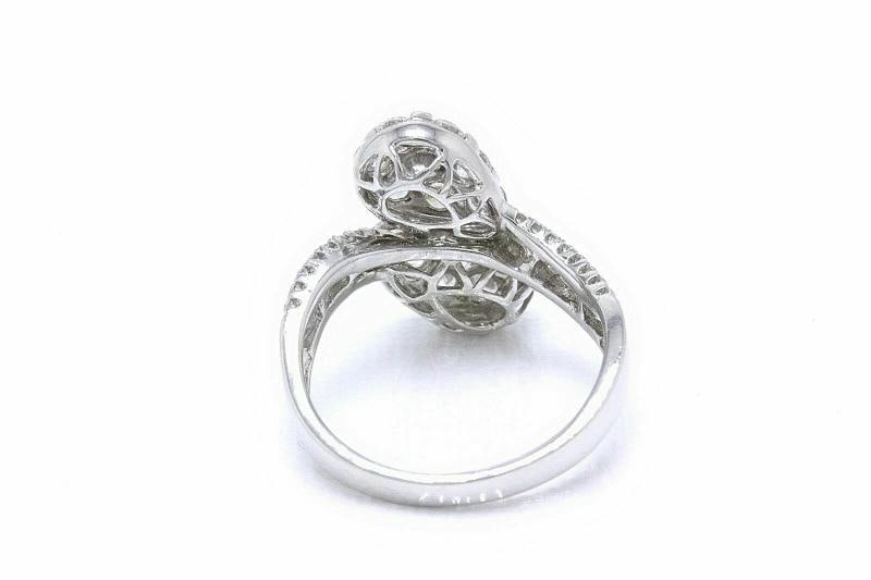 18k White Gold Pear Shaped Diamond Cocktail Ring Pave Round Diamonds - 6