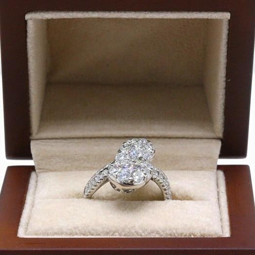 18k White Gold Pear Shaped Diamond Cocktail Ring Pave Round Diamonds - 7