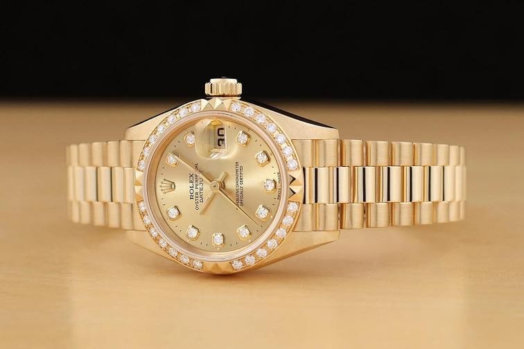 ROLEX DATEJUST PRESIDENT 69268 18K GOLD FACTORY DIAMOND DIAL PYRAMID BEZEL WATCH - 2