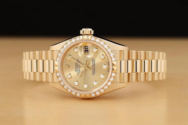 ROLEX DATEJUST PRESIDENT 69268 18K GOLD FACTORY DIAMOND DIAL PYRAMID BEZEL WATCH - 3