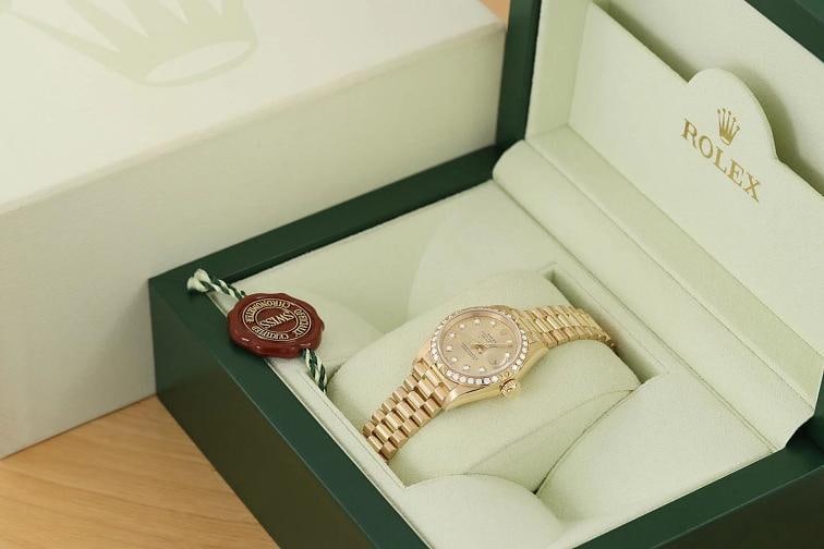 ROLEX DATEJUST PRESIDENT 69268 18K GOLD FACTORY DIAMOND DIAL PYRAMID BEZEL WATCH - 6