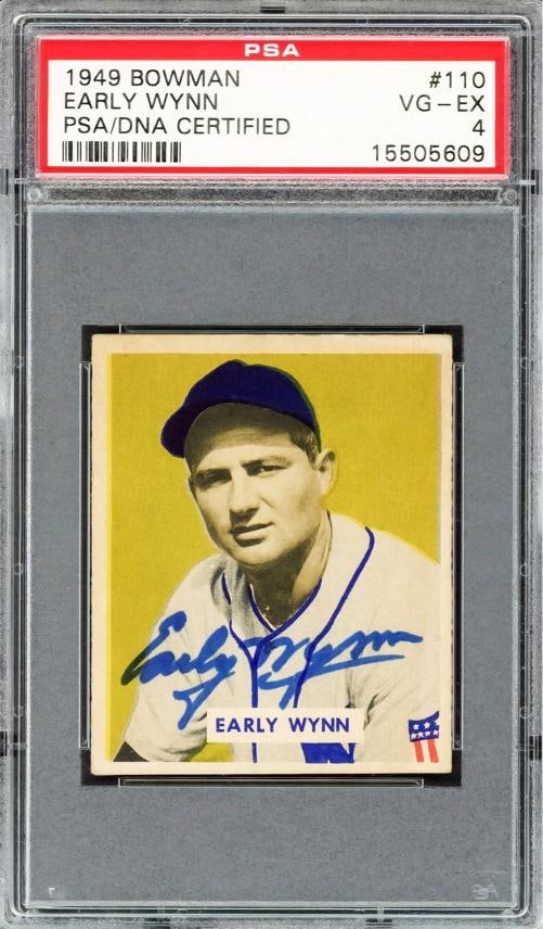 Early Wynn Signed 1949 Bowman RC 110 Cleveland Indians PSA 4 PSA/DNA #15505609: Condition: Ungraded - Very good: Not in original packaging or professionally graded ,Player/Athlete: Early Wynn,Player: Early Wynn,Team: India,Sport: Baseball,Product: Card,Autographed: Yes,Signed