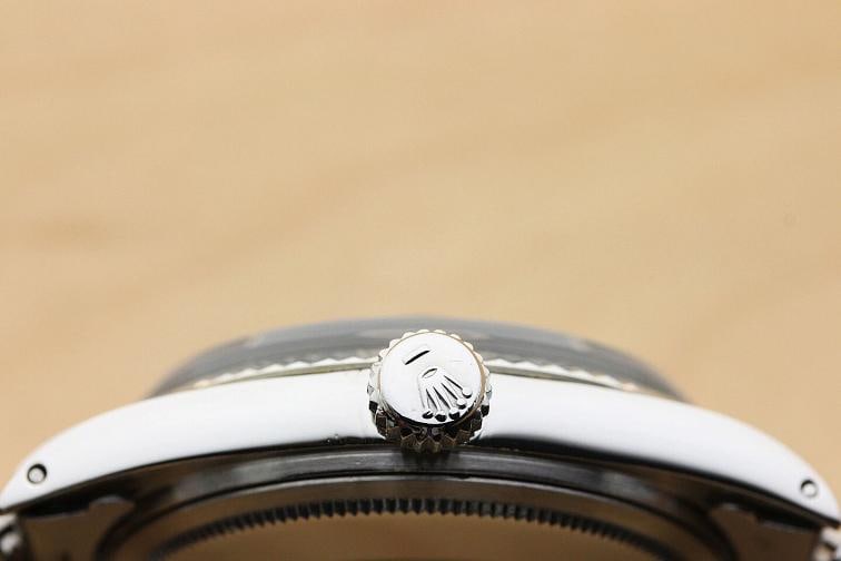 ROLEX MENS DATEJUST 1601 BLUE DIAMOND 18K WHITE GOLD BEZEL WATCH w/ ROLEX BAND - 8