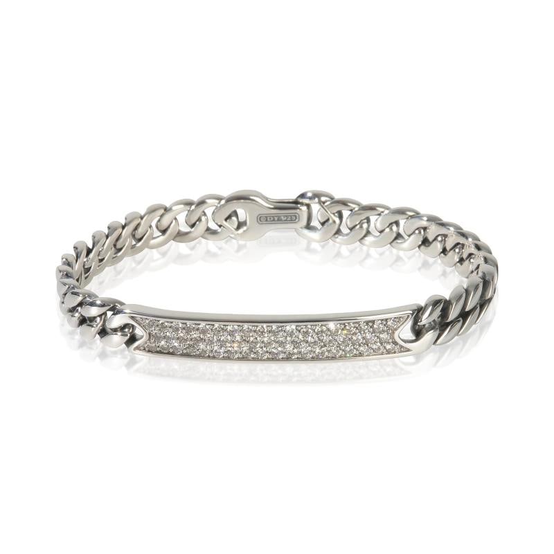 David Yurman Sterling Silver Diamond ID Bracelet: Condition: Pre-owned,Shape: Round Brilliant,Item Length: 7.5 in,Clasp/Buckle Type: Lobster Claw,Side Stone Type: Diamond,Side Stone Weight (cts): 2.00,Metal Purity: 925,With Original Box/Packaging: