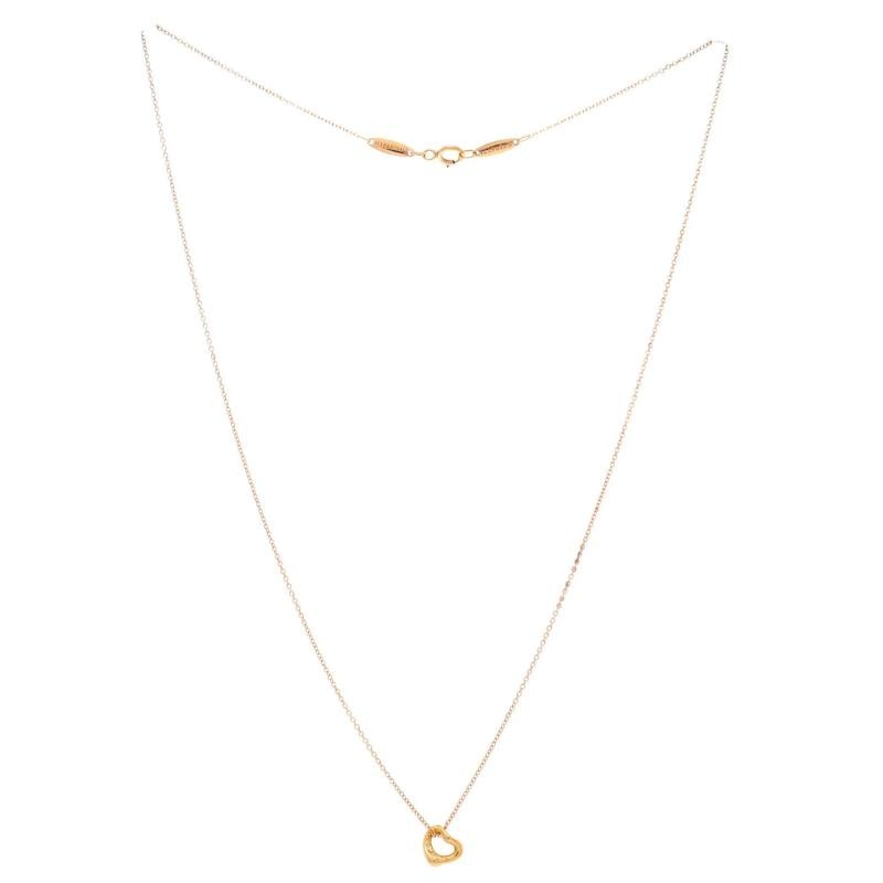 Tiffany & Co. Elsa Peretti Open Heart Pendant Necklace 18K Rose Gold 7mm - 2