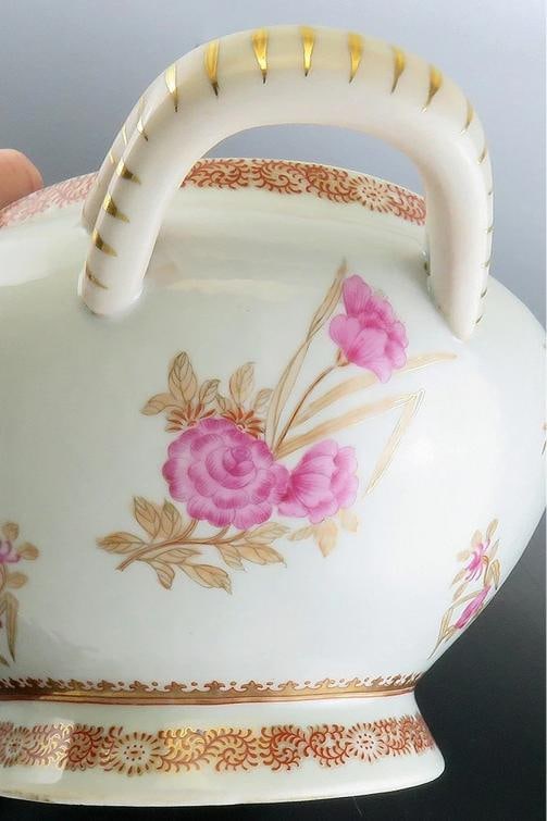 Huge Antique French Porcelain Covered Serving Dish w Ship Galleon Scene Decor - 6