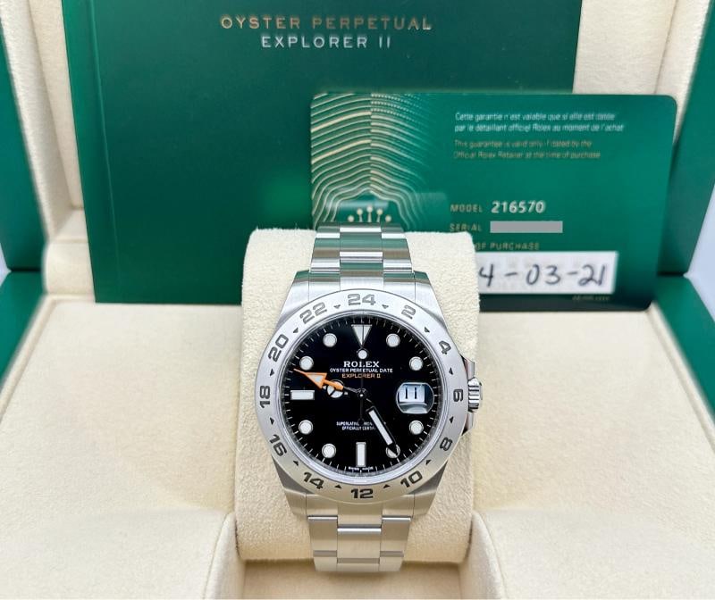 2021 Rolex Explorer II 216570 42mm Black Dial Stainless Steel Box Papers - 2