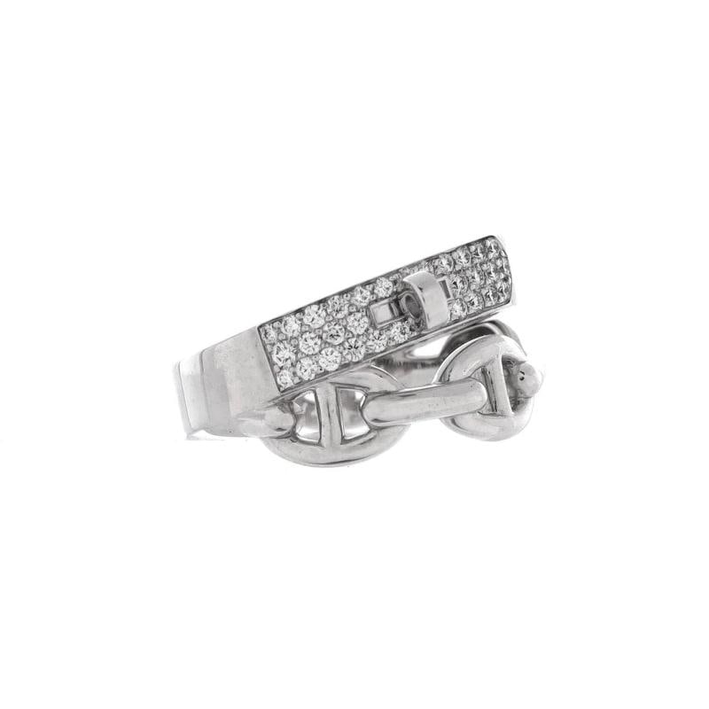 Hermes Kelly Double Tour Ring 18K White Gold with Pave Diamonds - 2