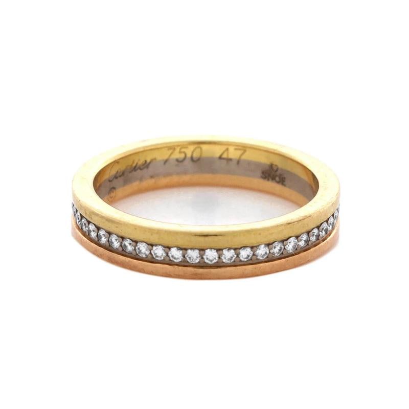 Cartier Vendome Louis Cartier Wedding Band Ring 18K Tricolor Gold with Diamonds - 3
