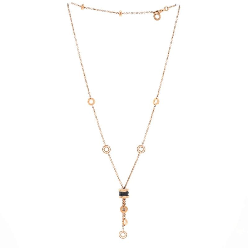 Bvlgari B.Zero1 3 Charm Necklace 18K Rose Gold and Ceramic and Diamonds - 2
