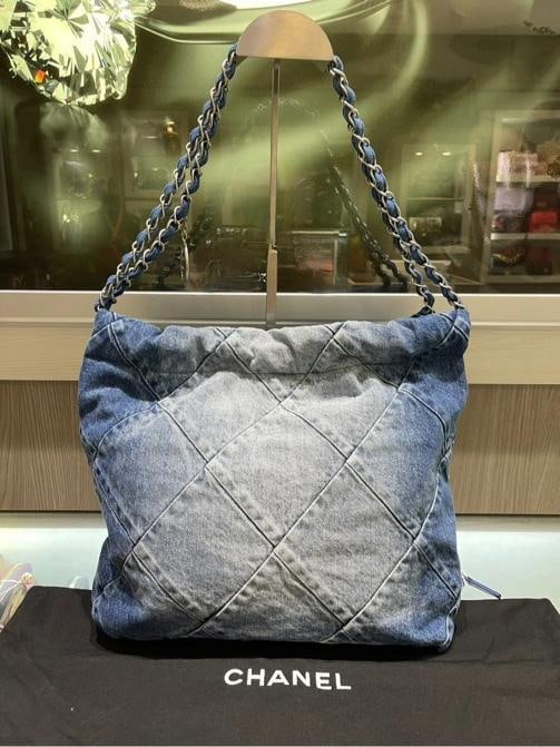 Chanel Denim Quilted Small Chanel 22 in Blue Denim (2023) - 2