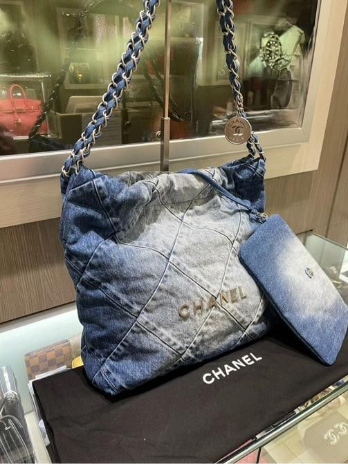 Chanel Denim Quilted Small Chanel 22 in Blue Denim (2023) - 3