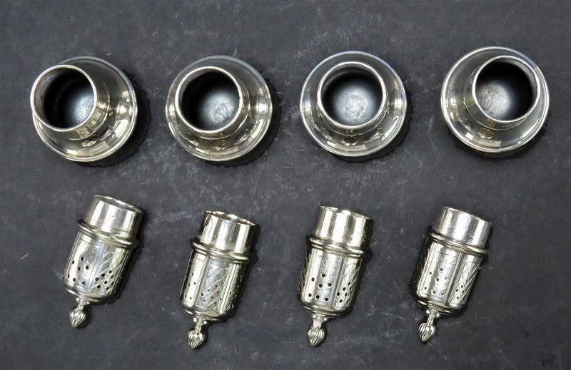 Handsome Set 4 Gebelein Sterling Silver Salt Pepper Casters Shakers c1915 - 4