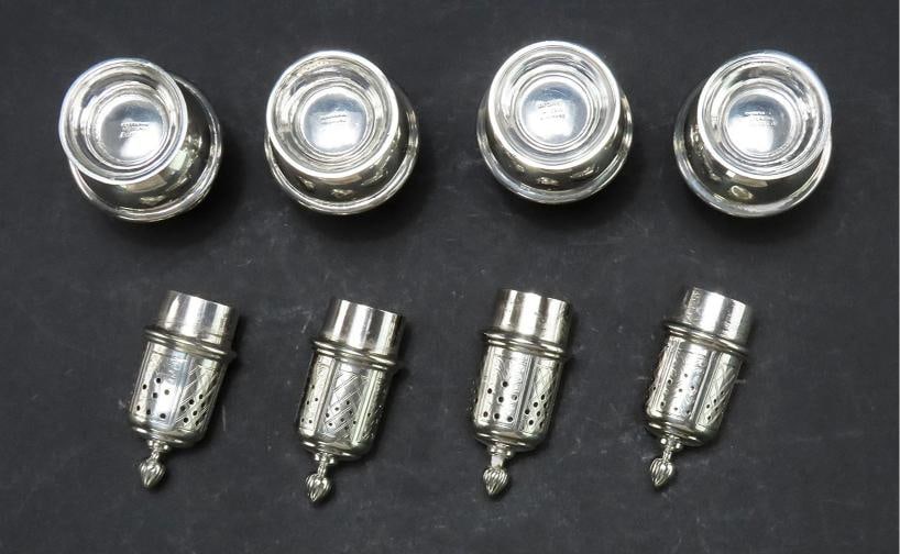 Handsome Set 4 Gebelein Sterling Silver Salt Pepper Casters Shakers c1915 - 5