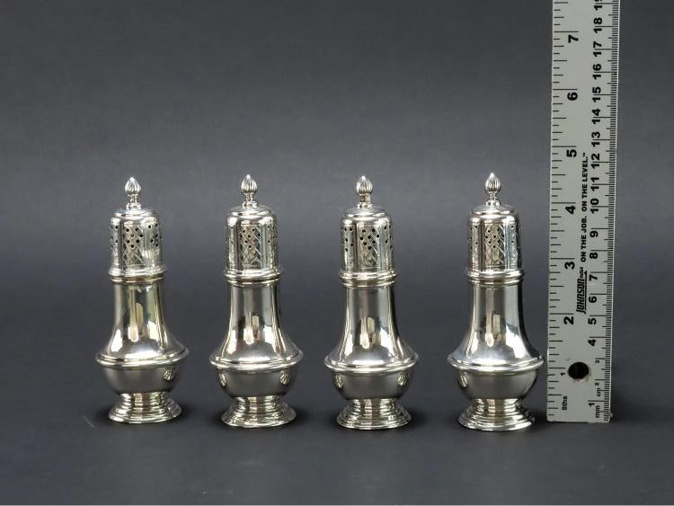 Handsome Set 4 Gebelein Sterling Silver Salt Pepper Casters Shakers c1915 - 6