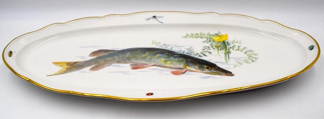 Antique Meissen Finely Hand Painted Fish Platter - Signed, Circa 1890 - 7