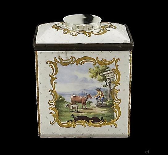 Rare South Staffordshire Enamel Tea Caddy c1770 (1 of 5)