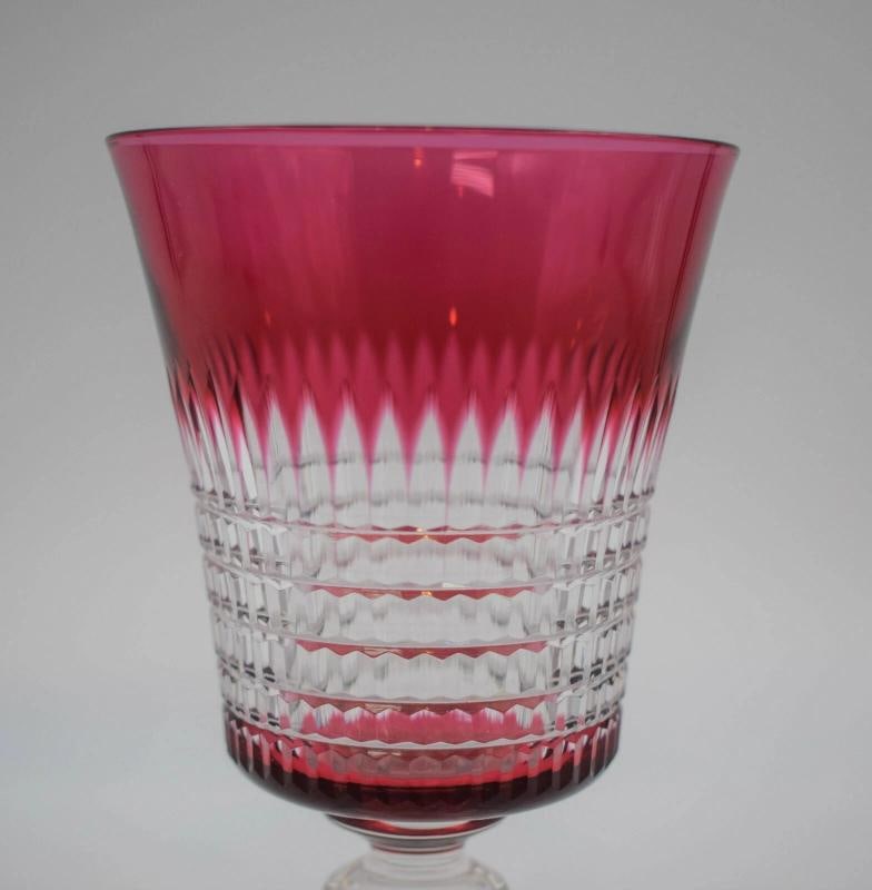 12 Dorflinger - Val St. Lambert - Cranberry Cut to Clear Water Glasses C 1920 - 4