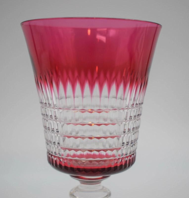 12 Dorflinger - Val St. Lambert - Cranberry Cut to Clear Water Glasses C 1920 - 5