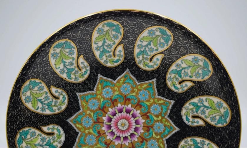 Royal Worcester Aesthetic Movement Dessert Set, Black & Paisley Plate Decoration - 3