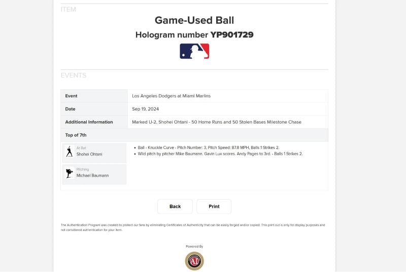 Shohei Ohtani 50/50 At Bat Game Used Baseball ~ Pitch Before Home Run~ (MLB Authenticated) - 4