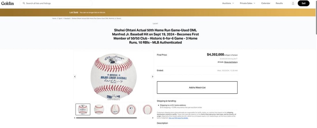 Shohei Ohtani 50/50 At Bat Game Used Baseball ~ Pitch Before Home Run~ (MLB Authenticated) - 8