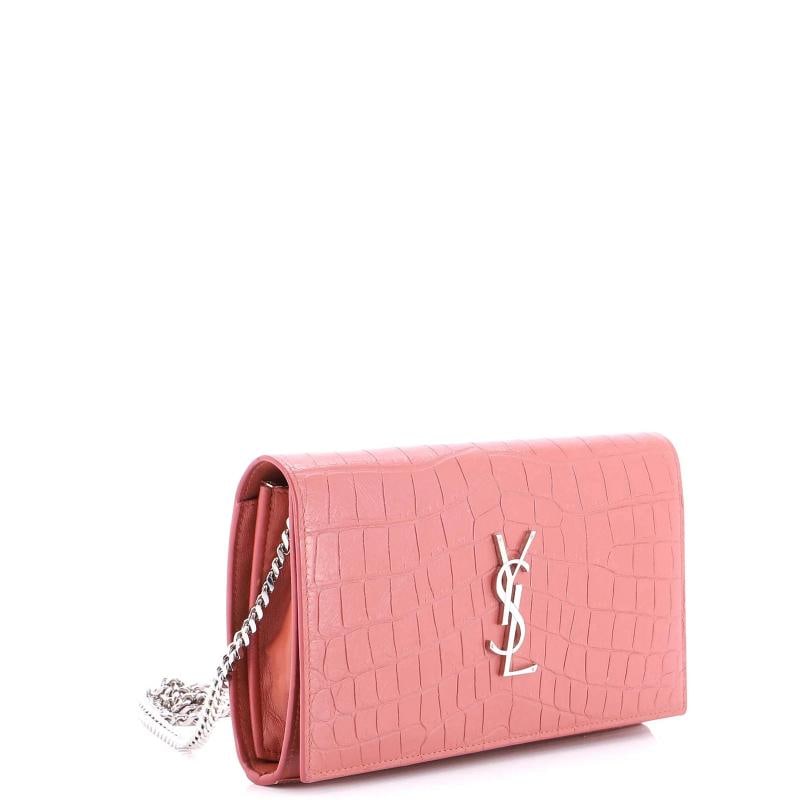 Saint Laurent Classic Monogram Wallet on Chain Crocodile Embossed Leather Small - 2