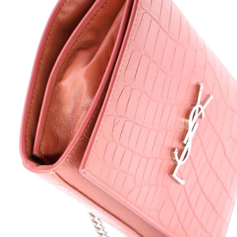 Saint Laurent Classic Monogram Wallet on Chain Crocodile Embossed Leather Small - 6