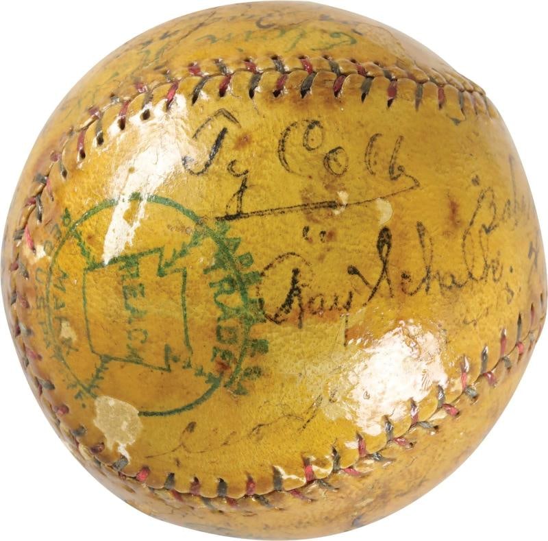 Babe Ruth Ty Cobb Walter Johnson HOF Signed 1922 American League Baseball PSA - 3
