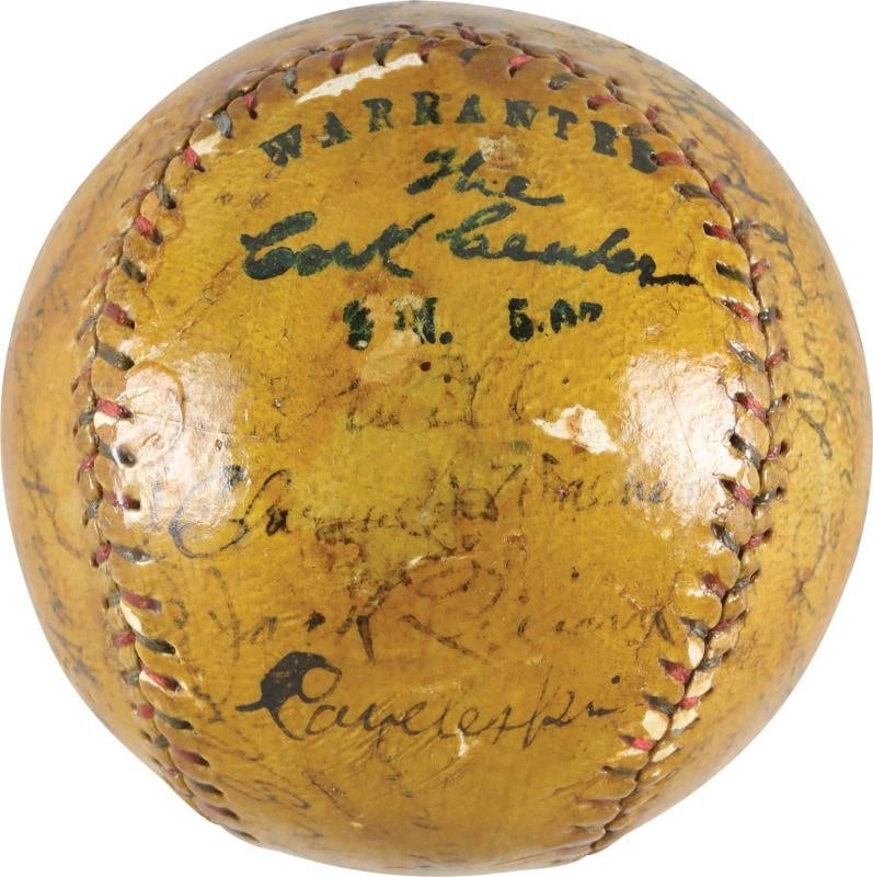 Babe Ruth Ty Cobb Walter Johnson HOF Signed 1922 American League Baseball PSA - 4