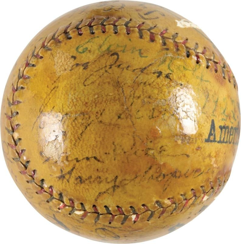 Babe Ruth Ty Cobb Walter Johnson HOF Signed 1922 American League Baseball PSA - 7